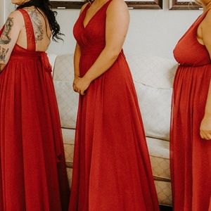 Floor length burgundy bridesmaids dress from azazie